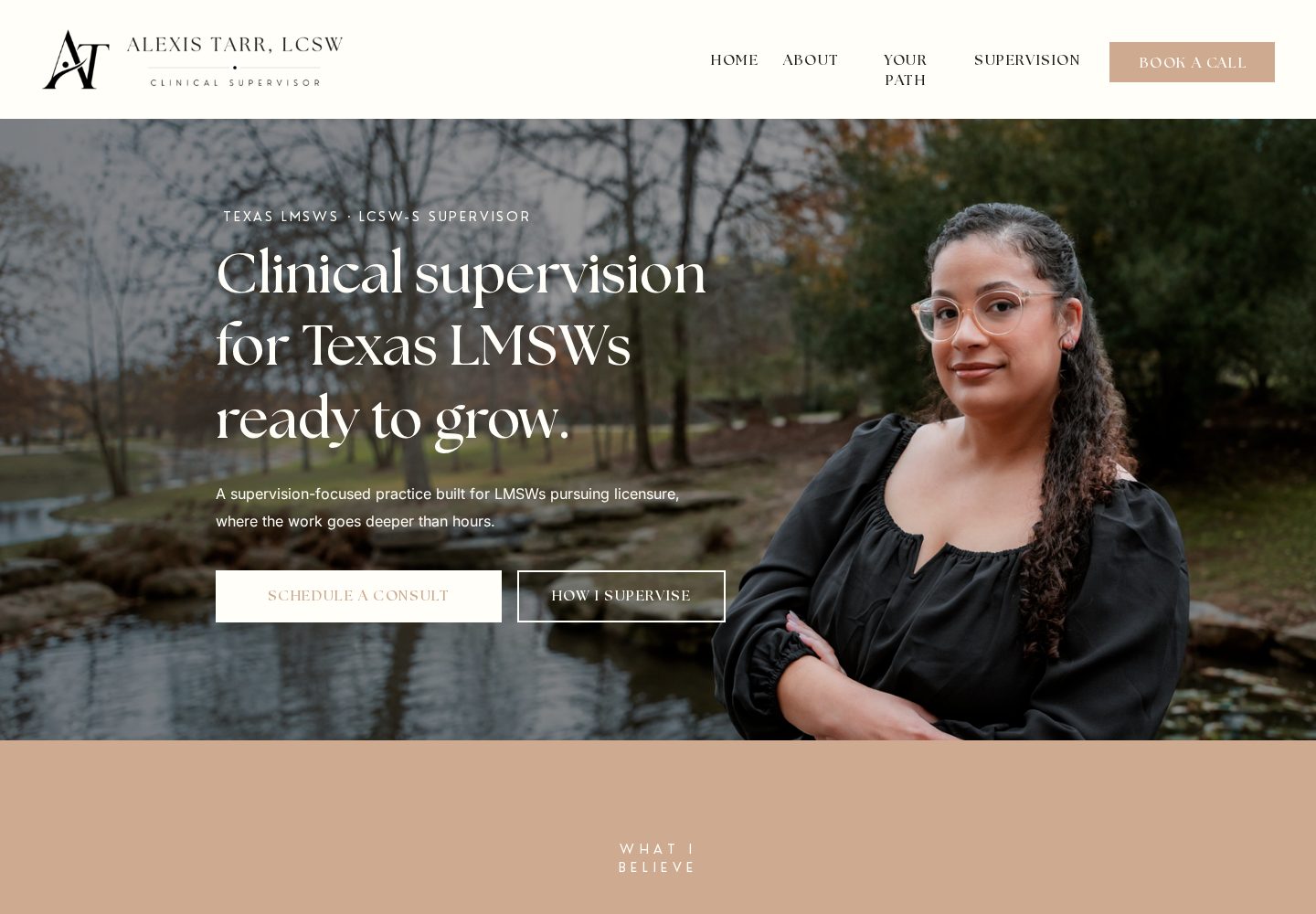 Homepage of alexistarr.com showing the clinical supervision hero section